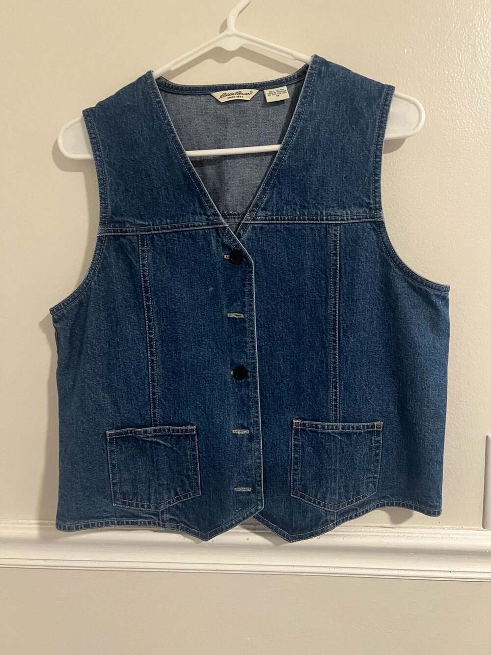 Eddie Bauer Vintage Button Front Denim Vest with Cinch Back